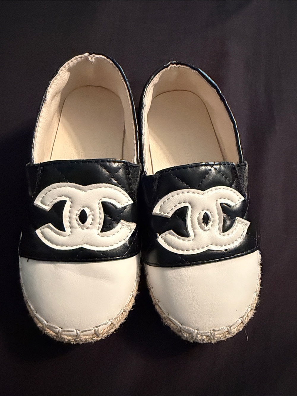 Black & White Kids Slip-On Shoes with Interlocking Logo